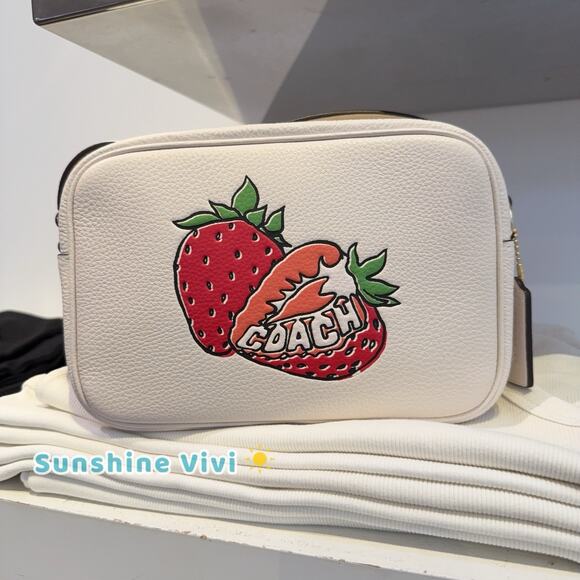 NWT COACH Jamie Camera Bag With Strawberry Graphic Gold/Chalk Multi CBA65 - Picture 1 of 10